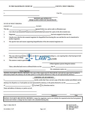 MOTION AND AFFIDAVIT - DISQUALIFICATION OF MAGISTRATE