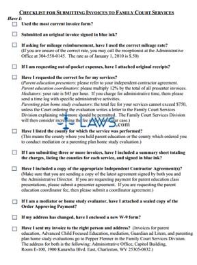 Checklist for Submitting Invoices to Family Court Services