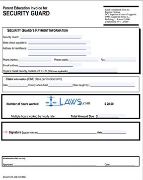 Parent Education Invoice for SECURITY GUARD 