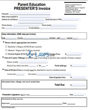 Parent Education PRESENTER'S Invoice 