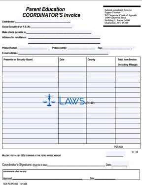 Parent Education COORDINATOR'S Invoice