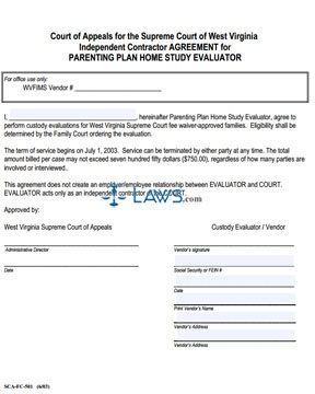 Agreement for Parenting Plan Home Study Evaluator