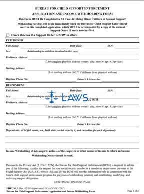 Bureau for Child Support Enforcement: Application & Income Withholding Form 