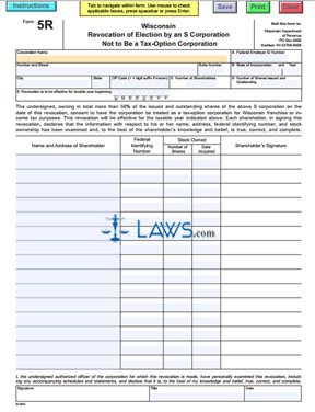 Form 5R Wisconsin Revocation of Election by an S Corporation Not to Be a Tax-Option Corporation