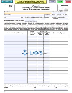 Form 5E Wisconsin Election by an S Corporation Not to Be Treated as a Tax-Option Corporation