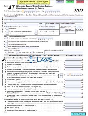 Form 4T Wisconsin Exempt Organization Business Franchise or Income Tax Return Instructions