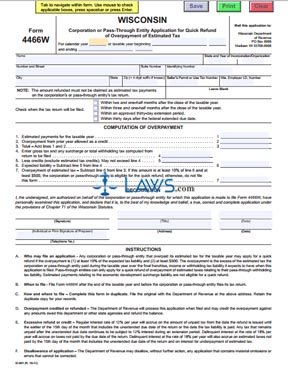 Form 4466W Corporation or Pass-Through Entity Application for Quick Refund of Overpayment of Estimated Tax