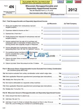 Form 4N Wisconsin Nonapportionable and Separately Apportioned Income