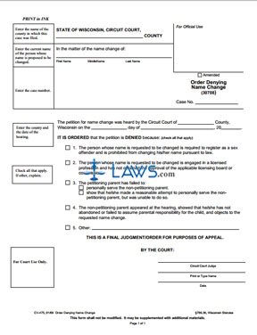 Form CV-475 Order Denying Name Change