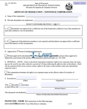 Form 110 Articles Of Dissolution – Nonstock Corporation  