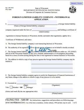 Form 524 Foreign Limited Liability Company – Withdrawal Application  