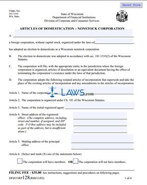 Form 128 Articles of Domestication (Nonprofit)