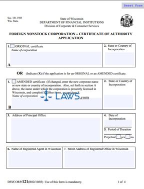 Form 121 Foreign Nonstock Corporation (Nonprofit) 