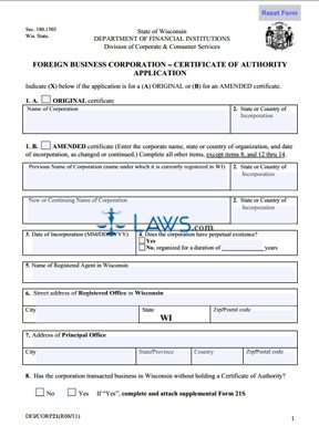 Form 21 Foreign Business Corporation  