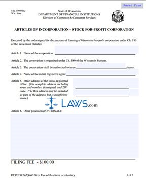 Form 2 Articles of Incorporation (Corporation)  