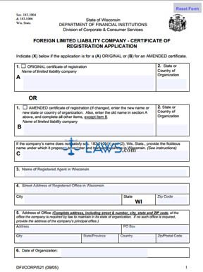 Form 521 Certificate of Registration Application  