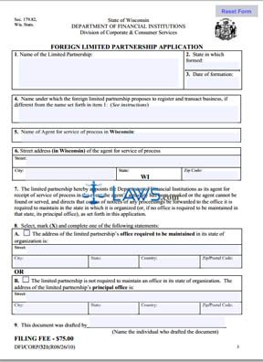 Form 321 Foreign Limited Partnership Application
