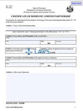 Form 302 Certificate of Limited Domestic Partnership  