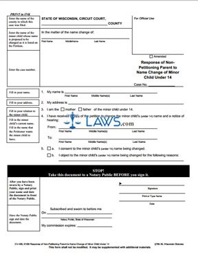 Form CV-480 Response of Non- Petitioning Parent to Name Change of Minor Child Under 14