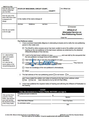Form CV-465 Affidavit of Attempted Service on Non-Petitioning Parent