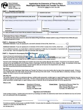 Form Application for Extension of Time to File a Washington State Estate and Transfer Tax Return
