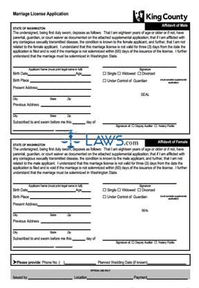 Form King County Marriage License Application