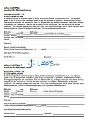 Form Affidavit of Applicant for Marriage License - Whatcom County