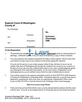 Form PS01-0160 Summons (Parentage)