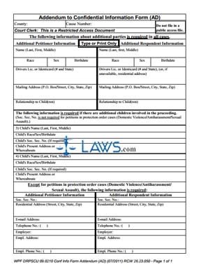 Form DRPSCU9-0210 Addendum to Confidential Information Form (AD)