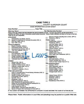 Form Case Information Cover Sheet