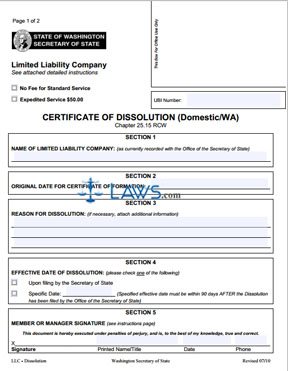 Form WA Certificate of Dissolution (LLC)  