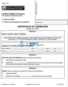 Form WA Certificate of Formation (LLC)  