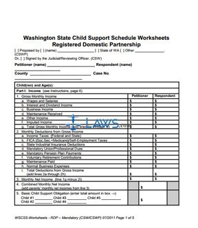 Form Washington State Child Support Schedule Worksheets – Registered Domestic Partnerships (CSW)
