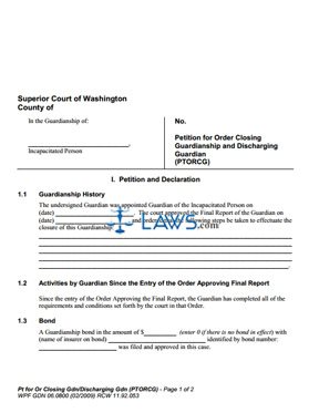 Form WPF-GDN-06-0800 Petition for Order Closing Guardianship and Discharging Guardian