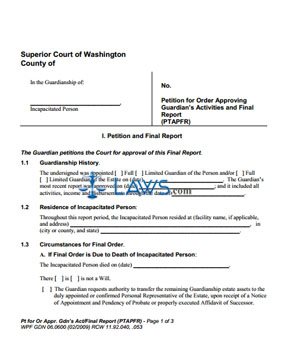 Form WPF-GDN-06-0600 Petition for Order Approving Guardian's Activities and Final Report