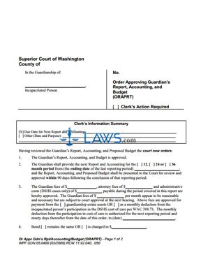 Form WPF-GDN-05-0400 Order Approving Guardian's Report, Accounting and Budget