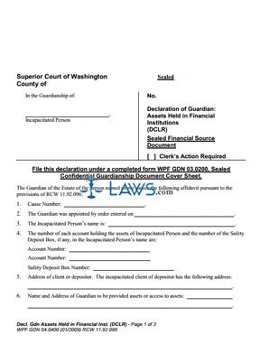 Form WPF-GDN-04-0400 Declaration of Guardian -Assets Held in Financial Institution