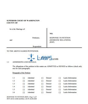 Form WPF DR 01.0300 Response to Petition (Domestic Relations) (RSP)