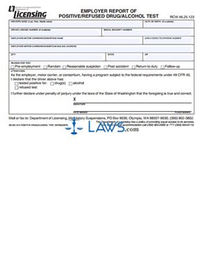Form DR-500-005 Positive/ Refused Drug/ Alcohol Test Report by Employer