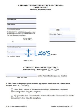 Form Complaint for Absolute Divorce (Action Involving Child Support)