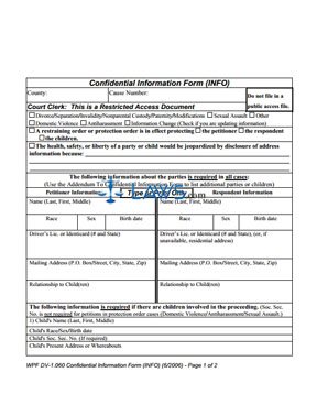 Form WPF DV-1.060 Confidential Information Form (INFO)