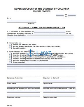 Petition of Claimant for Determination of Claim and Order