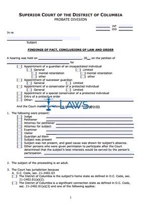 Findings of Fact, Conclusions of Law and Order