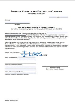 Notice of Petition for Standard Probate