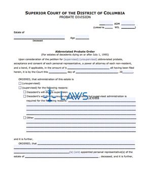 Abbreviated Probate Order (updated October 2009)