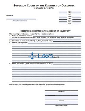 Objection (Exception) to Account or Inventory