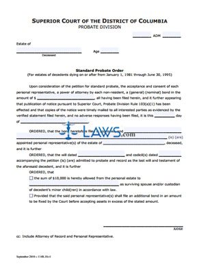 probate order standard forms legal print