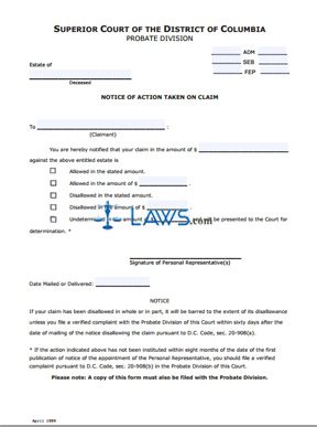 Notice of Action Taken on Claim