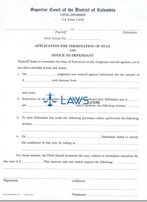 Application for Termination of Stay and Notice to Defendant