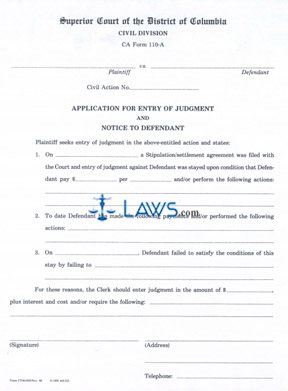 Application for Entry of Judgment and Notice to Defendant